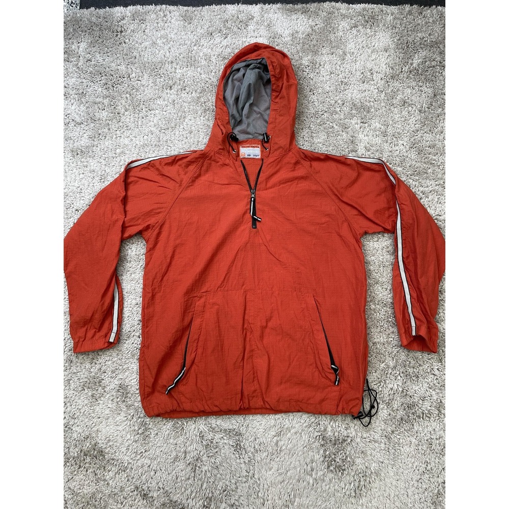 Vintage Bugle Boy Jacket Mens Medium Hooded Windbreaker Reflective Pullover 90s